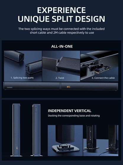 180W Sound Bar  2 in 1 Detachable Soundbar for TV 2.1CH Soundbar with Subwoofer 5 EQ Modes Treble &amp; Bass Adjust (ARC Cable) Optical/Bt 5.4/AUX, 12L Deep Bass for Home Theater-32 Inch