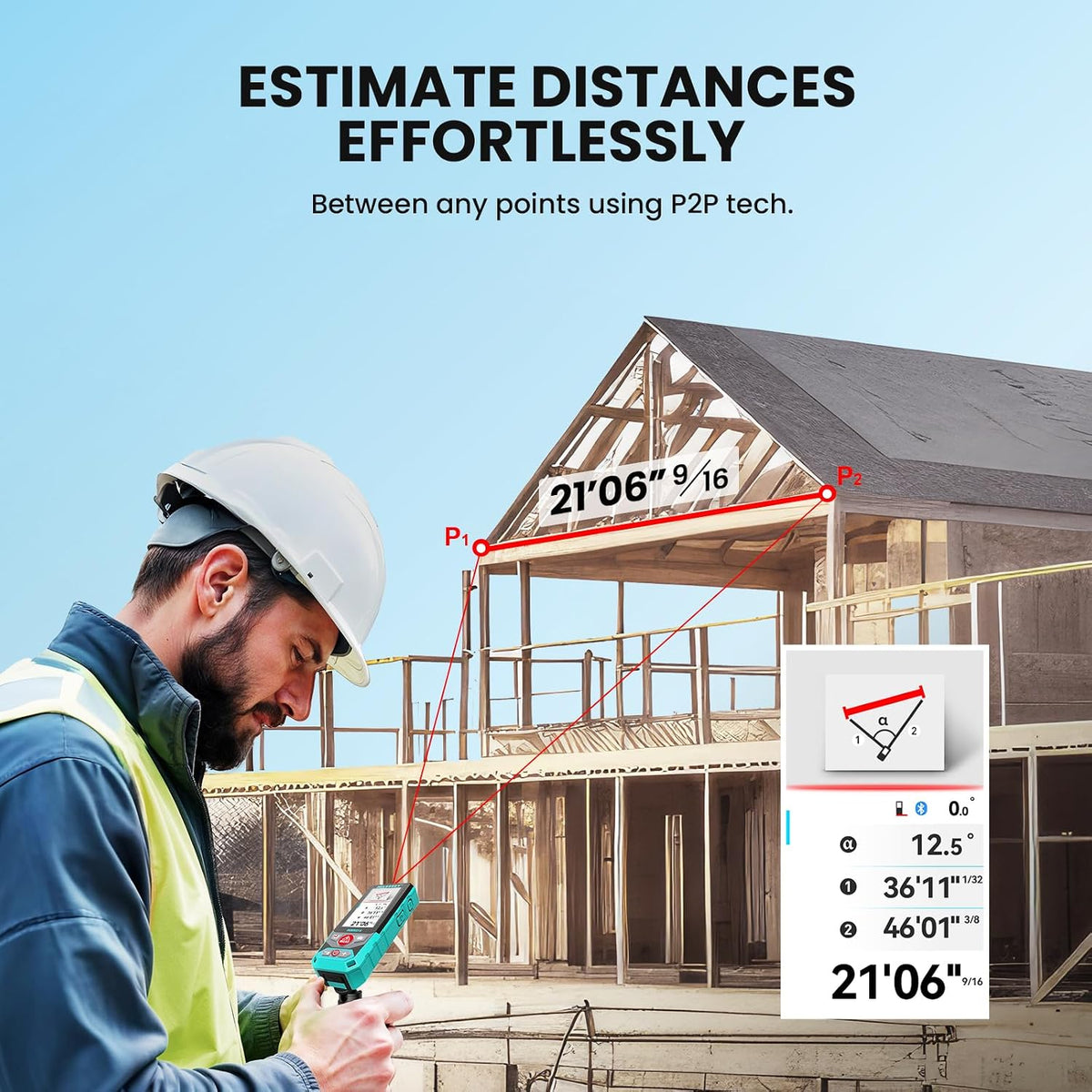 Outdoor Laser Measuring Tool, 985Ft Professional Laser Distance Meter for Construction, 4X HD Zoom &amp; 3" Backlit Display, Point-To-Point Technology for Large Outdoor Projects,