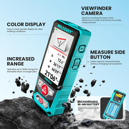 Outdoor Laser Measuring Tool, 985Ft Professional Laser Distance Meter for Construction, 4X HD Zoom &amp; 3" Backlit Display, Point-To-Point Technology for Large Outdoor Projects,