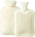 Hot Water Bottle with Cover, 2L Rubber Hot Water Bag with Soft Cover (2 Liter), for Cramps, Compress Pain Relief, Removable Hot Cold Pack, Hot Water Bed Warm(Beige)