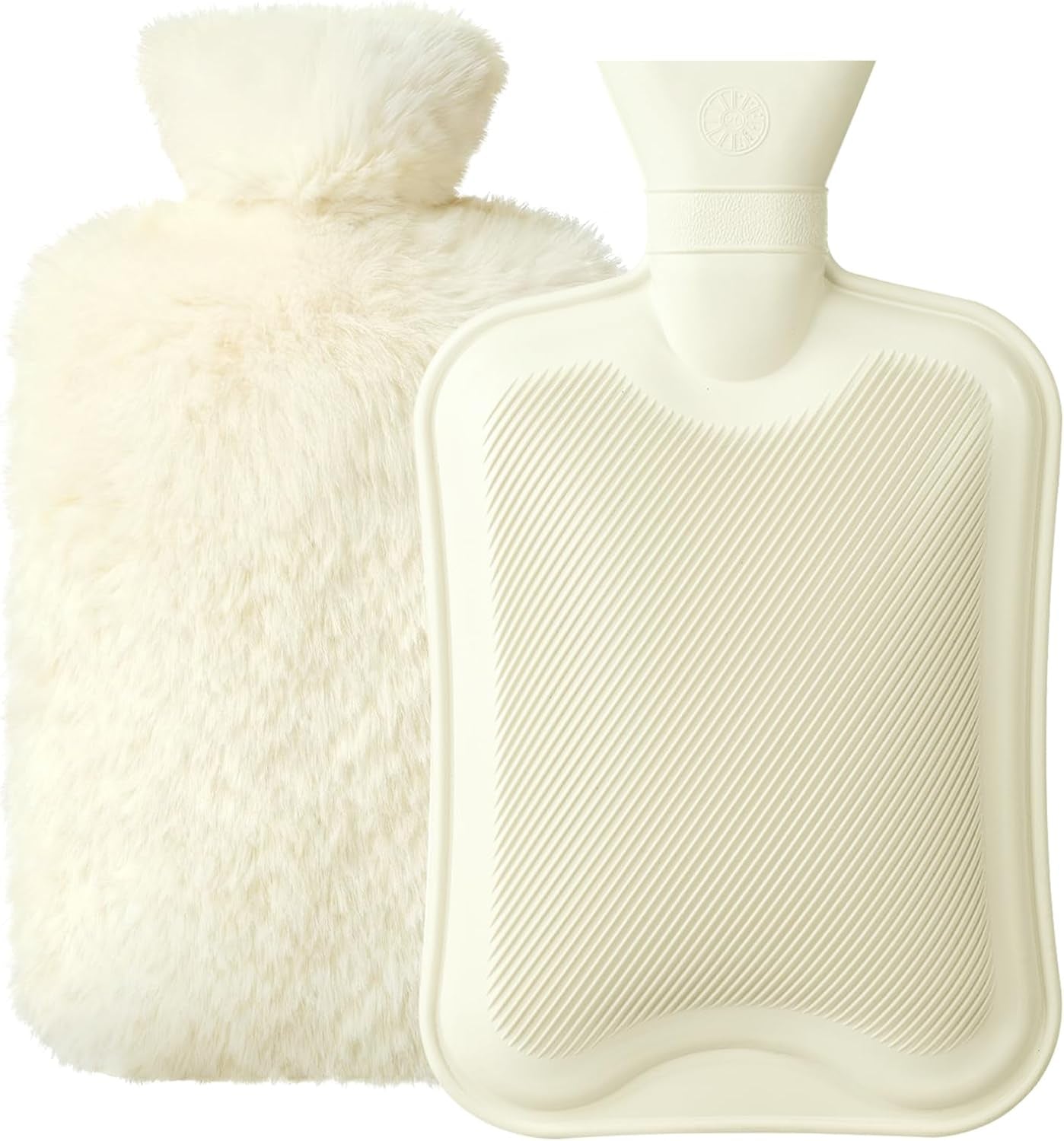 Hot Water Bottle with Cover, 2L Rubber Hot Water Bag with Soft Cover (2 Liter), for Cramps, Compress Pain Relief, Removable Hot Cold Pack, Hot Water Bed Warm(Beige)