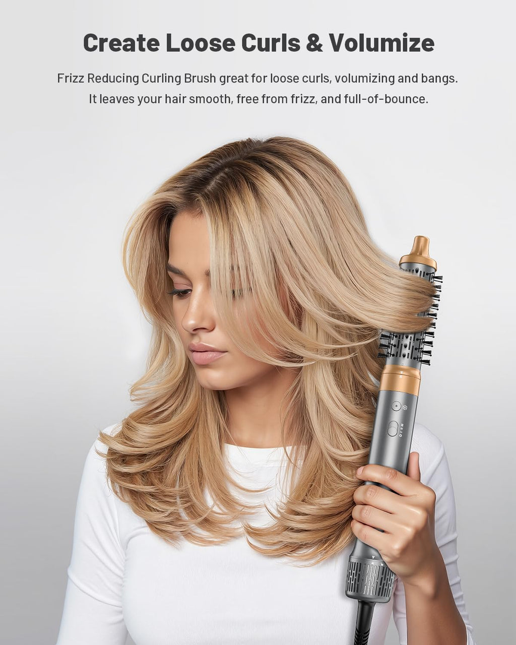 Hot Air Styler & Hair Dryer Brush Kit, 1500W No Heat Damage Frizz-Free Hair Styler for Curl, Wavy, Volumizer, Straighten, Fast Drying, Gray
