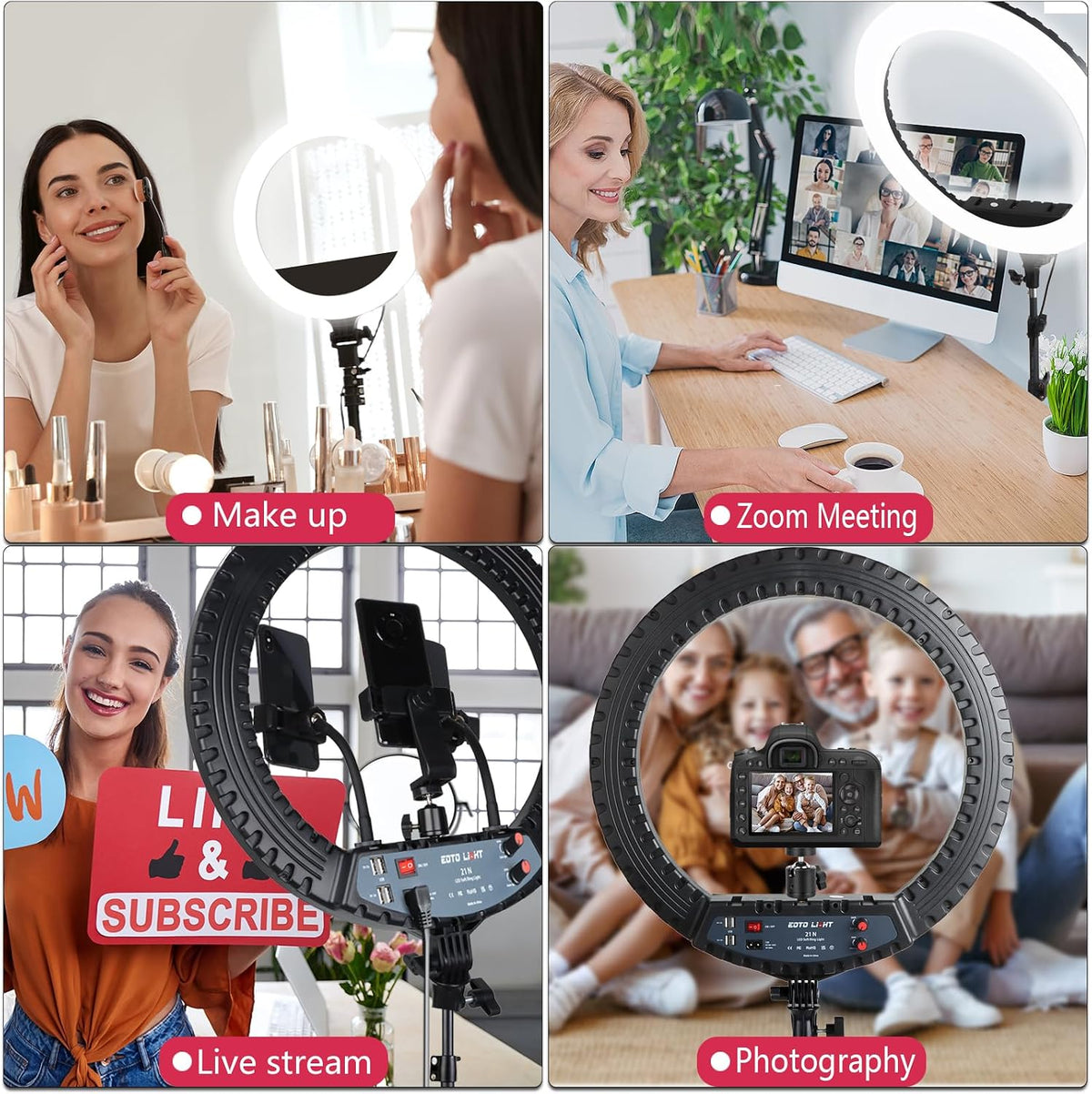 21 Inch LED Ring Light with Tripod Stand, Video Ring Light for Selfie Photography Vlog Recording Conference Meeting Studio Portrait Youtube Tiktok Makeup with Carrying Bag and Remote Control, CRI>97