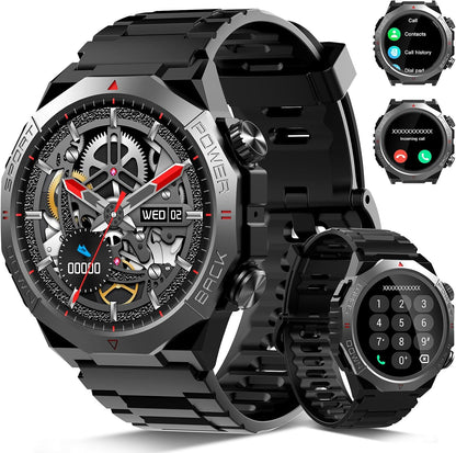 Military Smartwatch 1.39" – Bluetooth Calls, 110+ Sports, Sleep/Heart Rate, IP68, Black