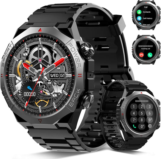 Military Smartwatch 1.39" – Bluetooth Calls, 110+ Sports, Sleep/Heart Rate, IP68, Black