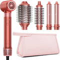 High-Speed 5 in 1 Hair Styler, Professional Hot Air Styler No Heat Damage Frizz-Free for Volumizer, Curl, Straighten, Drying, 1500W Negative Ionic Blow Dryer Brush with Travel Bag, Coral-Red