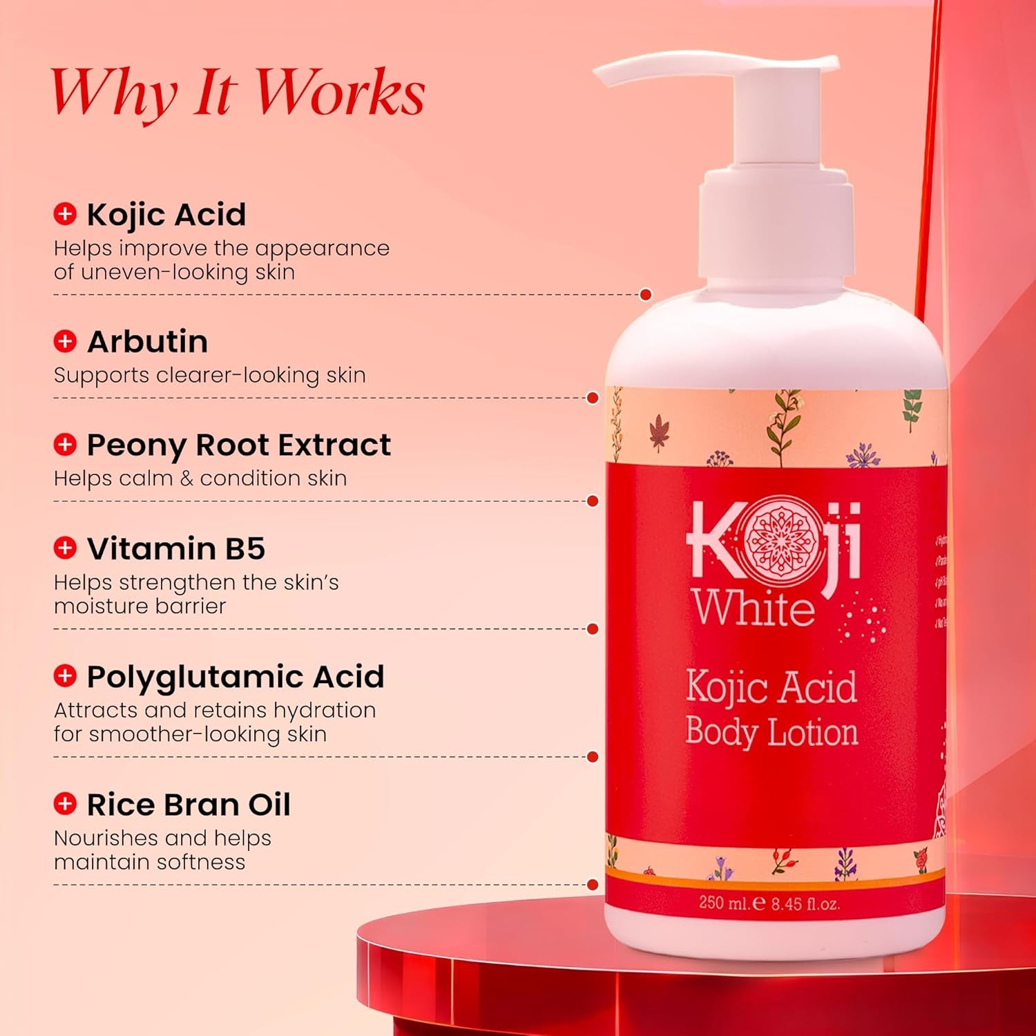 Kojic Acid Body Lotion – Vegan Moisturizing Lotion for Dry Skin, Hydrating and Nourishing, Paraben-Free, 8.45 Fl Oz