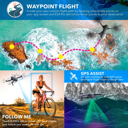 F24 Pro GPS Drones for Adults with Camera, 4K RC Drone with 30-Min Flight and 1600 Ft Range, Foldable, Black