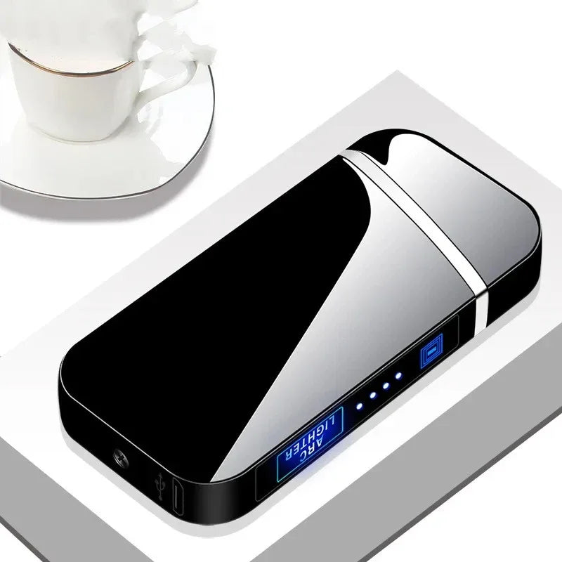 2025 Smart Chip Electric Dual Arc USB Lighter Outdoor Windproof Pulse Plasma Flameless Digital Power Display Lighter Men Gifts