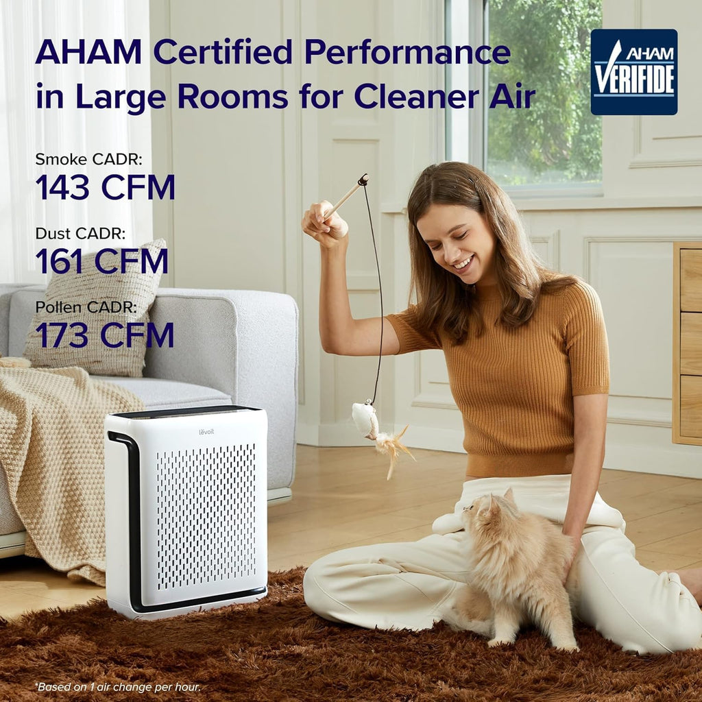 Air Purifiers for Large Room Home with Washable Filter and Air Quality Monitor, AHAM VERIFIDE, HEPA Sleep Mode and Auto Mode, Removes Pet Hairs, Allergies, Pollen, Smoke, Dust, Vital100S-P