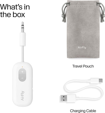 Airfly SE, Bluetooth Wireless Audio Transmitter for Airpods/Wireless or Noise-Cancelling Headphones; Use with 3.5 Mm Audio Jack on Airplanes, Gym Equipment or Ipad/Tablets (Cool White)