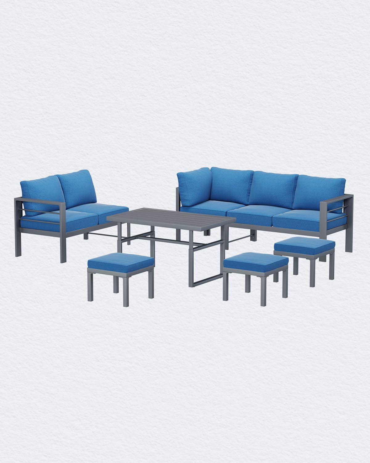 Aluminum Patio Furniture Set, Modern Outdoor Conversation Table and Chair Sets with Blue Cushions for Lawn, Backyard, and Deck