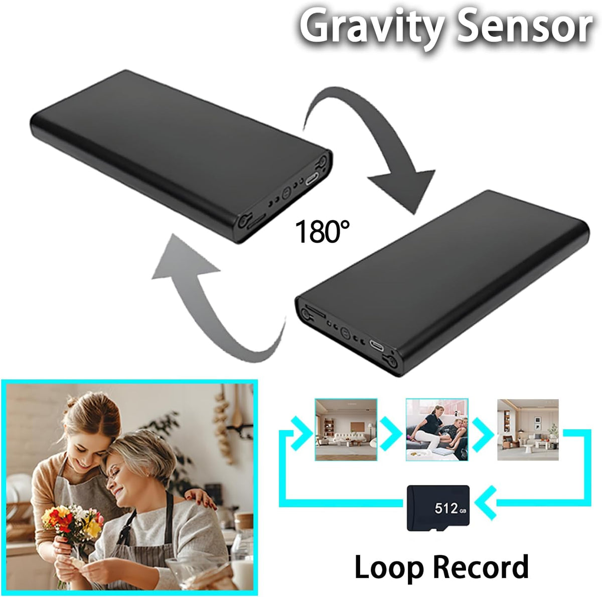 Mini 1080P HD Camera, Nanny/Pet/Child Camera Power Bank, with Motion Detection, Automatic Night Vision, Loop Record, and Gravity Sensing Functions. Suitable for Office and Home Security Monitoring Cam