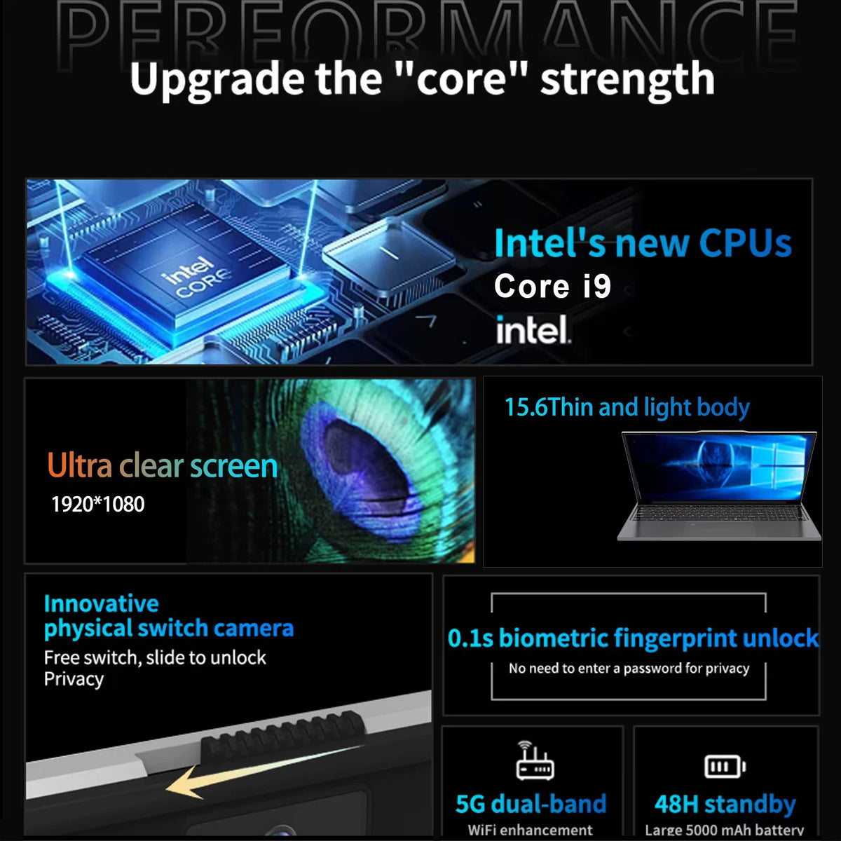 2026 Gaming 15.6"Laptop  Core I9 10980Hk/I9 9900U Computer 16GB RAM 1TB 2TB 1920*1080 Fingerprint Unlock Backlit Windows 11