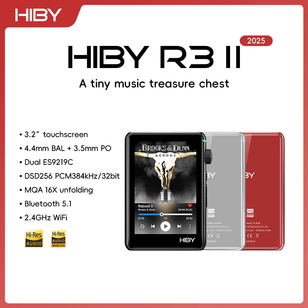 R3 II 2025 / R3 Gen 2 Music Player Bluetooth 5.1 Wifi MQA16X DSD256 Web Radio USB Audio Dongle DAC X1600E ES9219C 3.2‘’