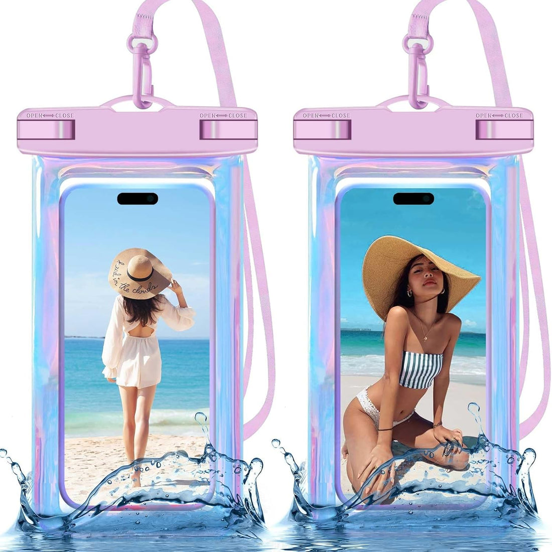 2 Pack Iridescence Waterproof Phone Pouch, Cell Phone Waterproof Case Dry Bag,Protection Level: Ip68,Beach Cruise for Iphone,Samsung,And More,Lanyard Included,(Fits up to 8.3"),Iridescence