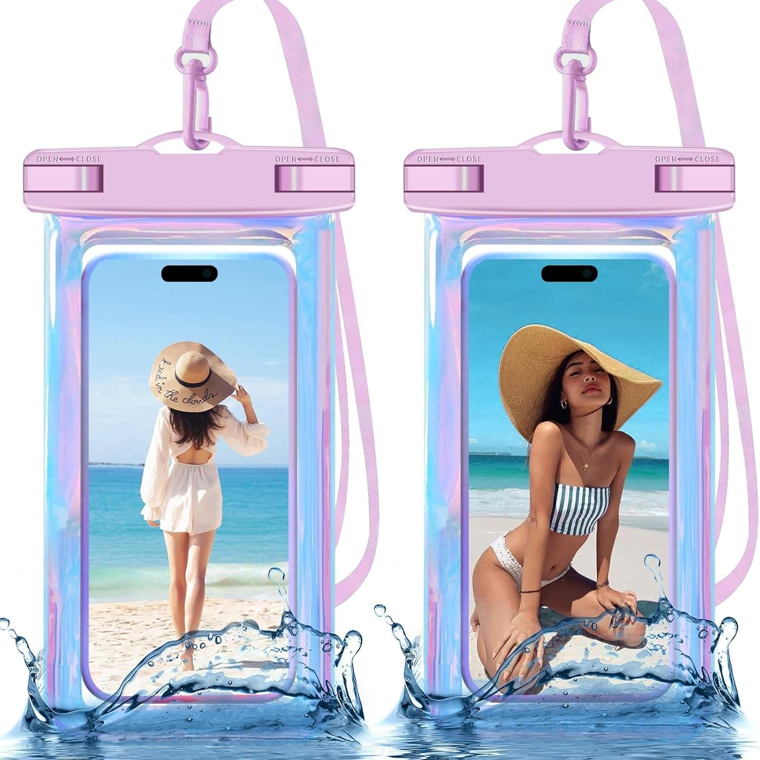 2 Pack Iridescence Waterproof Phone Pouch, Cell Phone Waterproof Case Dry Bag,Protection Level: Ip68,Beach Cruise for Iphone,Samsung,And More,Lanyard Included,(Fits up to 8.3"),Iridescence