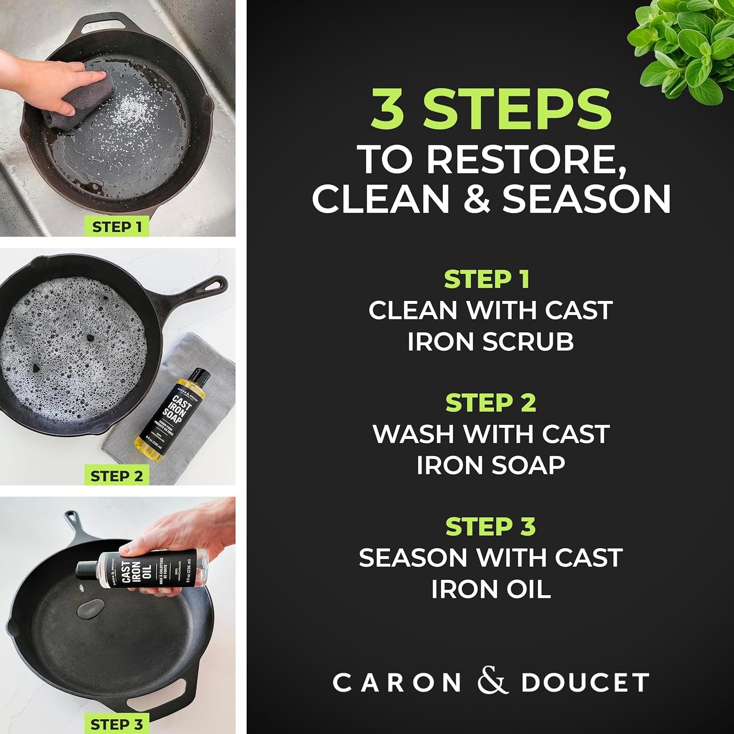 -Ultimate Cast Iron Care Set Seasoning Oil,Cleaning Soap & Restoring Scrub | 100% Plant-Based & Best for Cleaning,Washing,Restoring & Seasoning Cast Iron Skillets,Pans,Grills and More!