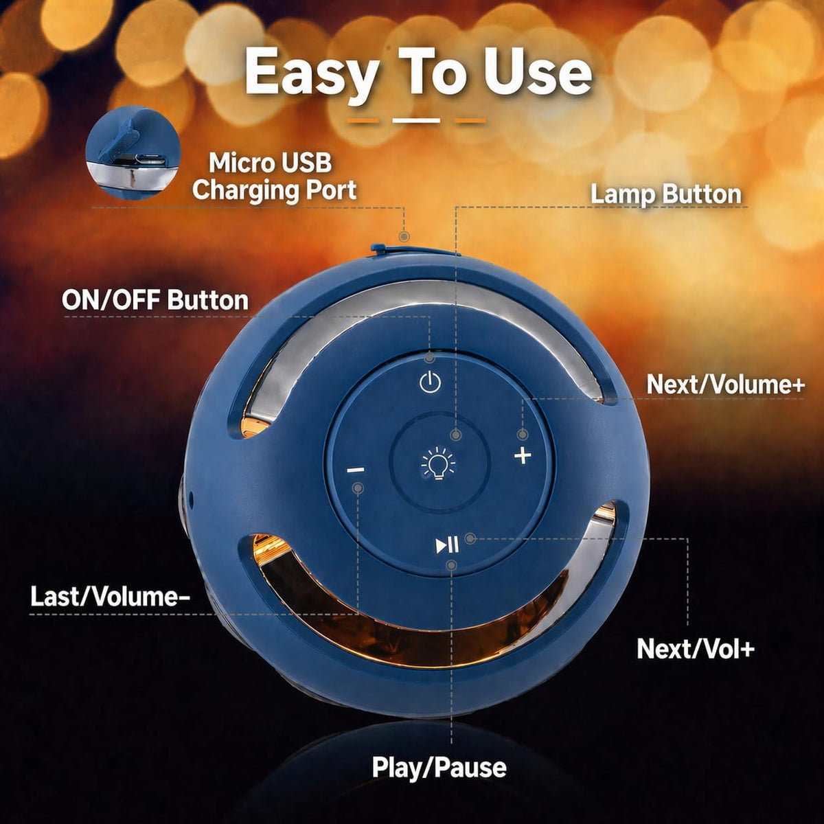 Outdoor Bluetooth Speaker with Flame Light,  Waterproof Wireless LED Flame Speaker for Home Gadgets Camping Accessories, 24H Playtime, Loud Sound, Gifts for Men Women Couples Dads Moms, Blue