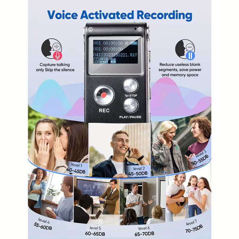16GB Digital Voice Recorder – Sound Activated, Lectures, Meetings