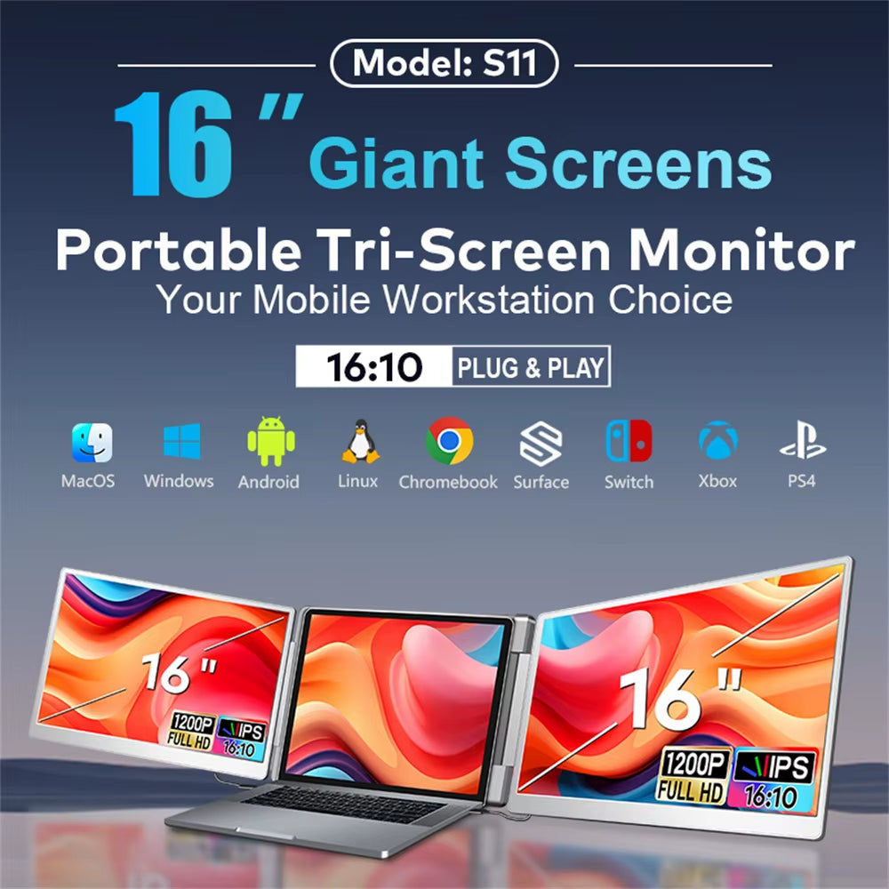Portable LCD FHD IPS Gaming Backlit External Monitor High-Definition Dual Triple Screen Extender for Productivity