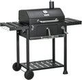 Charcoal BBQ Grill Trolley with Adjustable Charcoal Pan, Barbecue Grill Smoker with Storage Shelves, Lid, Thermometer, Bottle Opener and Wheels, Galvanised Steel