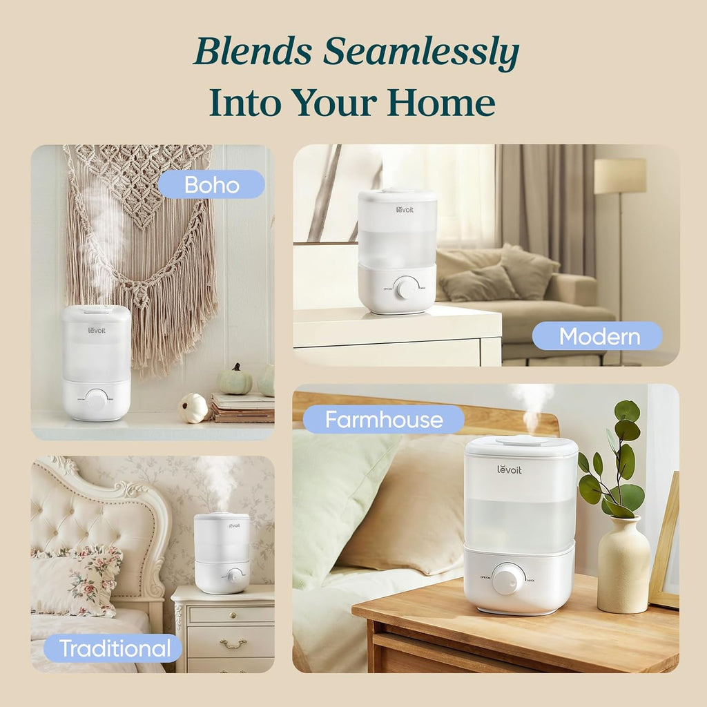 Humidifiers for Bedroom, Top Fill Cool Mist Air Humidifier for Baby Nursery, Plants, Ultrasonic, Auto Shut-Off, BPA Free, Quiet, Knob Control, 360° Nozzle