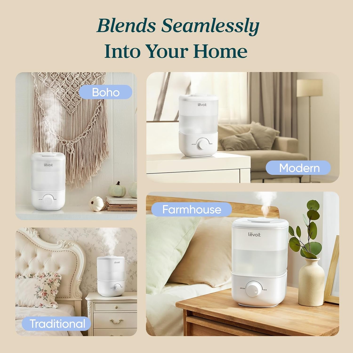 Humidifiers for Bedroom, Top Fill Cool Mist Air Humidifier for Baby Nursery, Plants, Ultrasonic, Auto Shut-Off, BPA Free, Quiet, Knob Control, 360° Nozzle