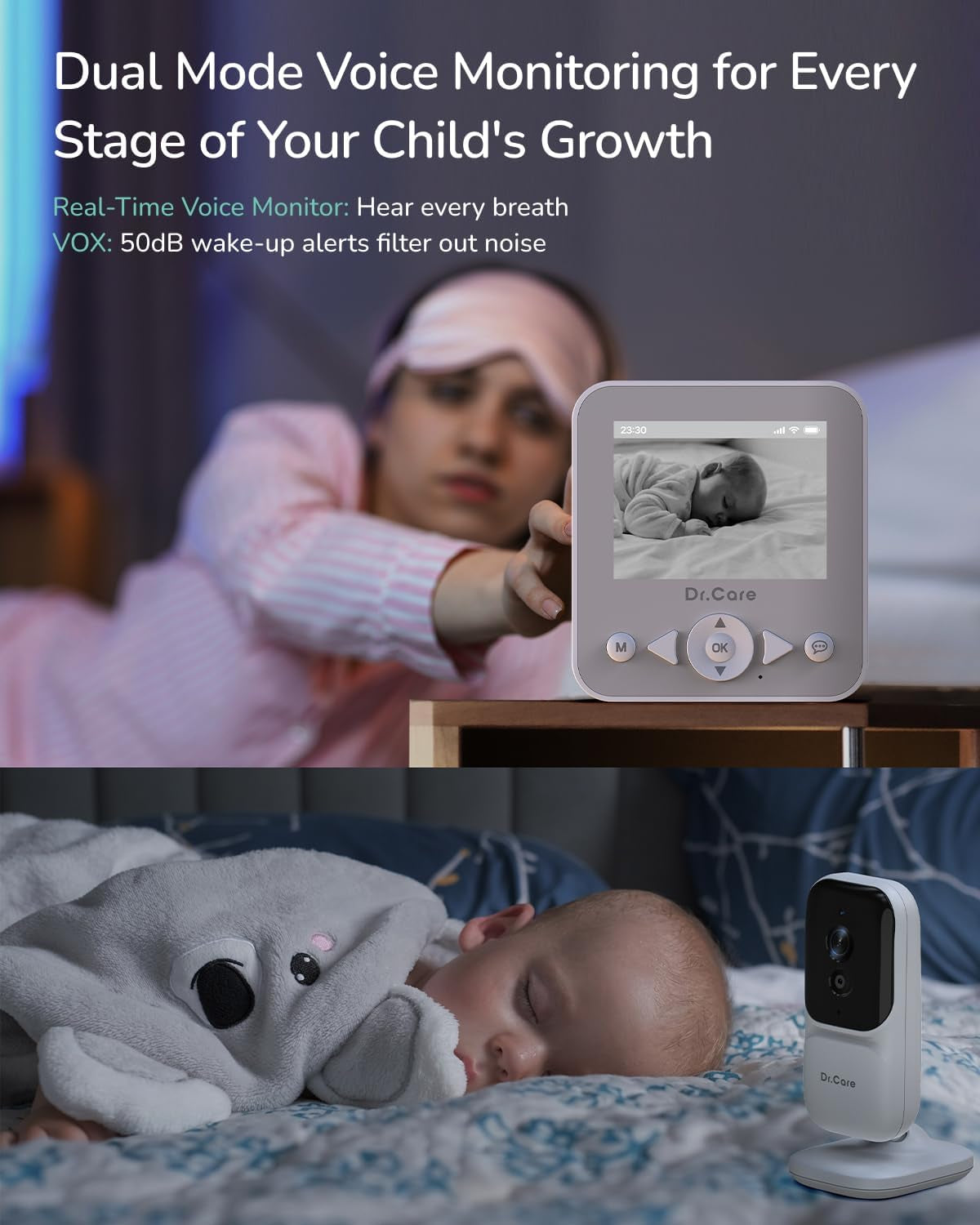 Dr. Care Neoview Video Baby Monitor - 2.8” Screen, 2-Way Audio, Video Loop Recording, Night Vision, Real-Time/Vox Monitoring, Temperature Sensor, Lullabies, Belt Clip Design (Supports up to 128GB)