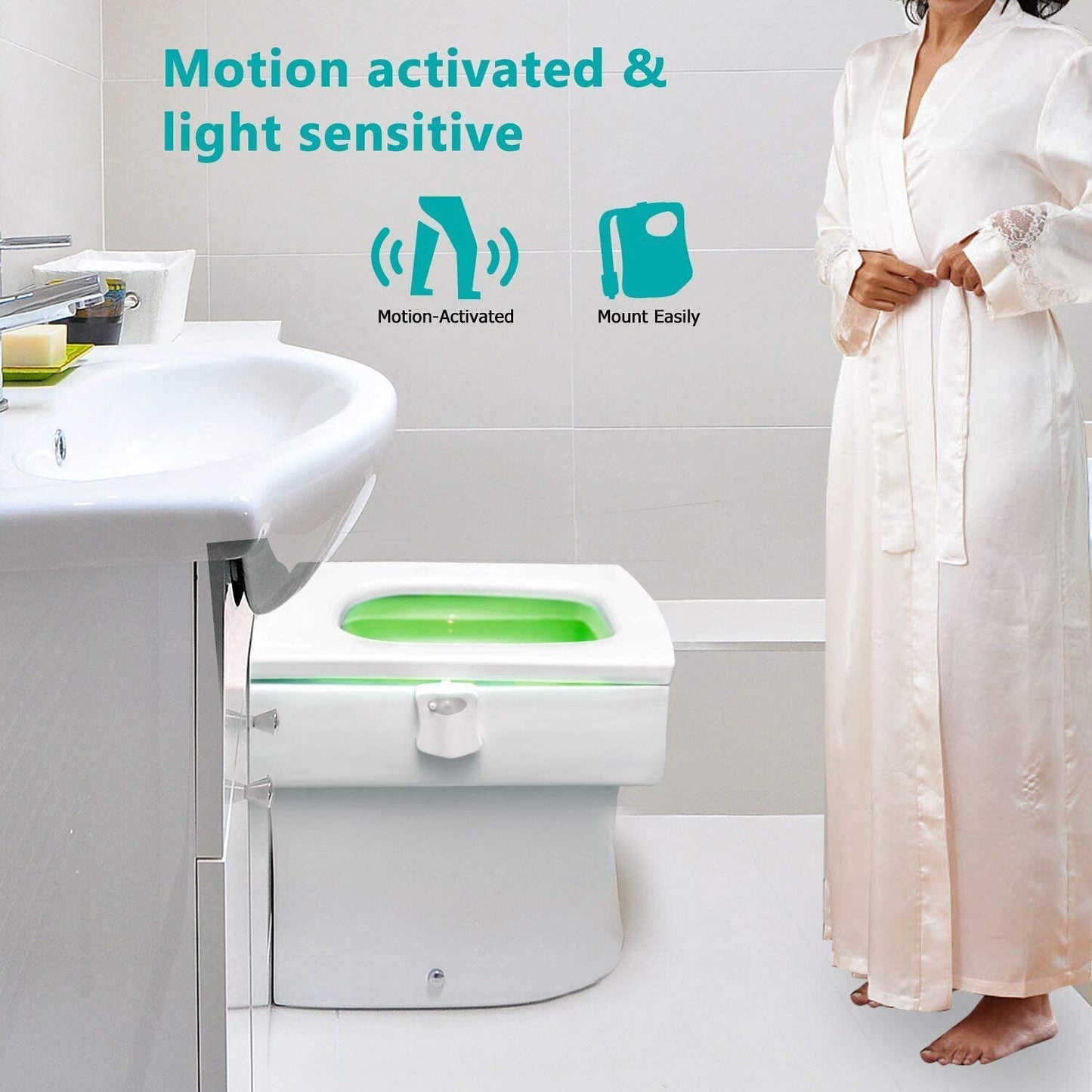 2-Pack Original Toilet Night Light Gadget, Fun Bathroom Lighting Add on Glow Bowl Seat, Motion Sensor Activated LED 9 Color Modes - Weird Novelty Funny Birthday Gag Gifts for Adults, Kids & Toddlers
