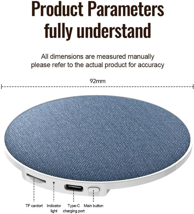 Bluetooth Pillow Speaker for Sleep Aid, under Pillow Audio Disc with White Noise, Type-C Charging, 200Mah Battery, Bluetooth 5.4, TF Card Support, 92Mm