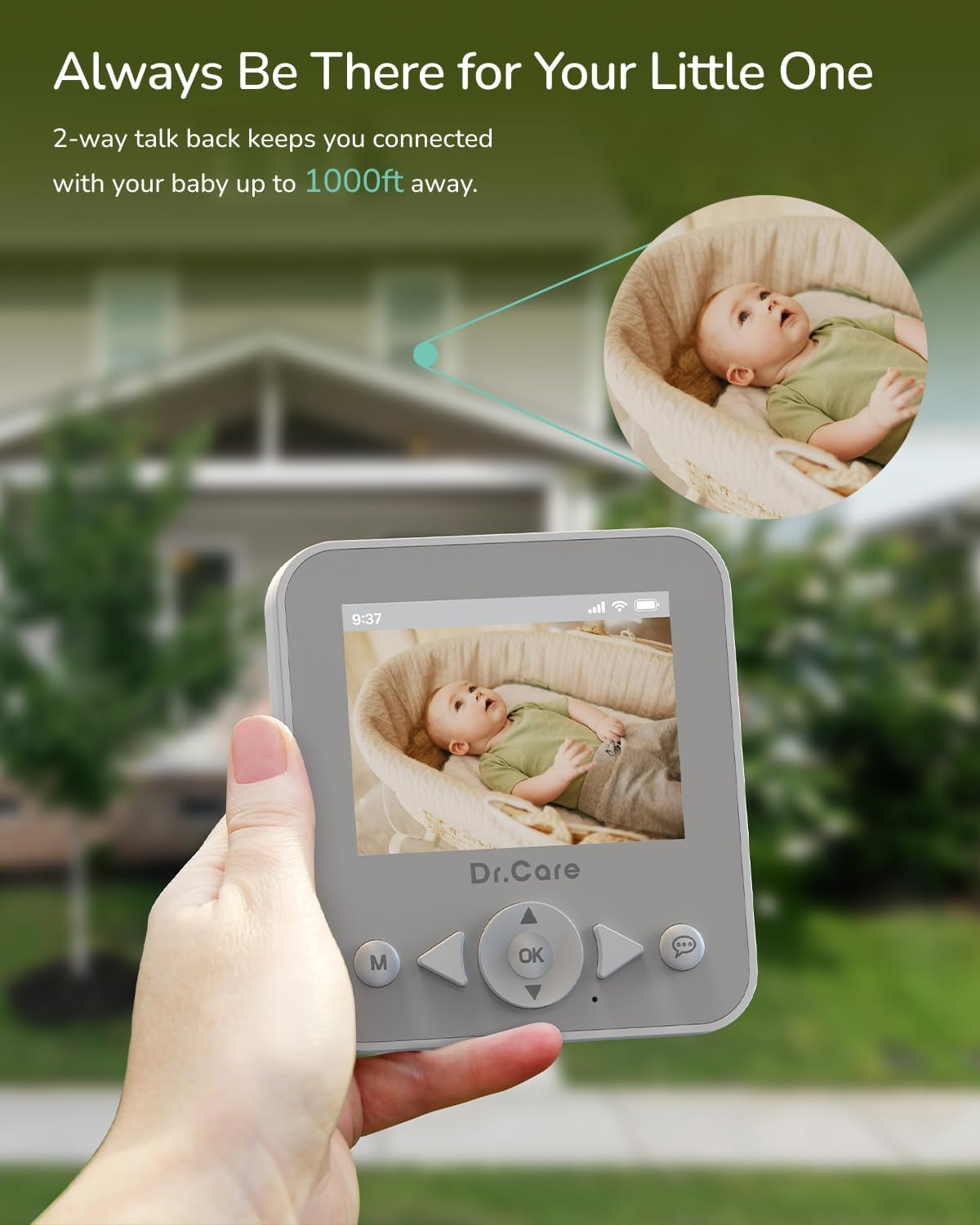 Dr. Care Neoview Video Baby Monitor - 2.8” Screen, 2-Way Audio, Video Loop Recording, Night Vision, Real-Time/Vox Monitoring, Temperature Sensor, Lullabies, Belt Clip Design (Supports up to 128GB)