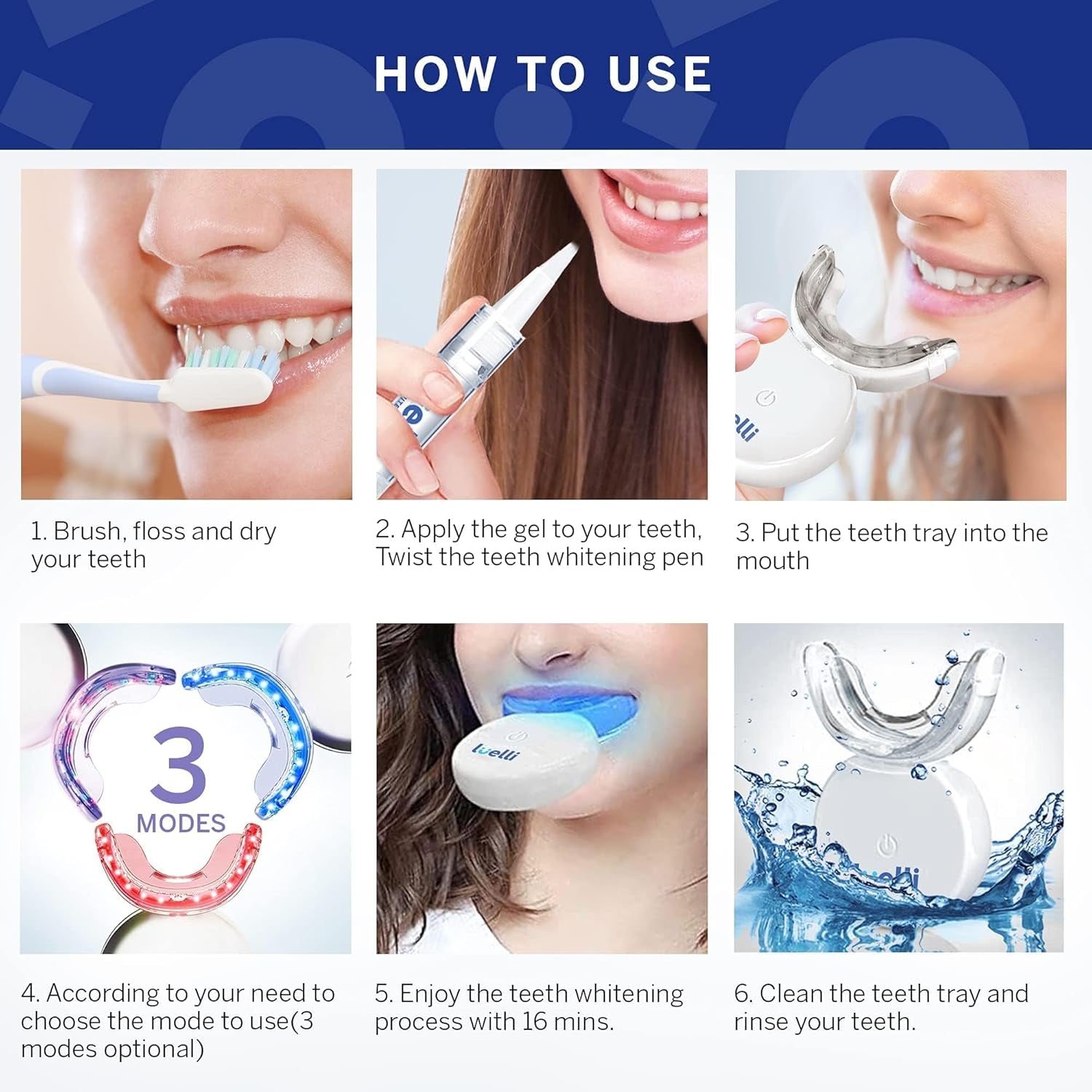Teeth Whitening Kit with 32 LED Accelerator Light, Wireless Mouth Tray, 20+ Treatments, Enamel Safe, Suitable for Sensitive Teeth, Home & Travel Use