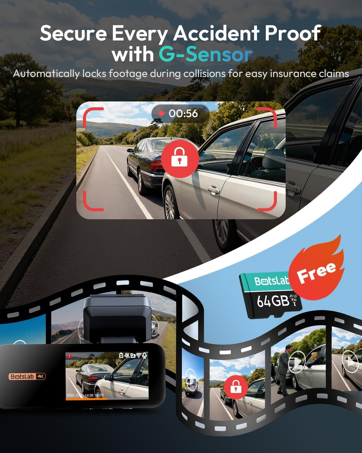 4K+2K Dual Channel Front and Rear Dash Cam with 64GB Card, STARVIS IMX415, Dash Car Camera with Voice Control &amp; 24/7 Parking Mode | Night Vision, Wifi GPS for Uber/Taxi/Car Safety