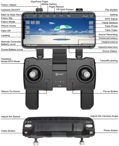 F24 Pro GPS Drones for Adults with Camera, 4K RC Drone with 30-Min Flight and 1600 Ft Range, Foldable, Black