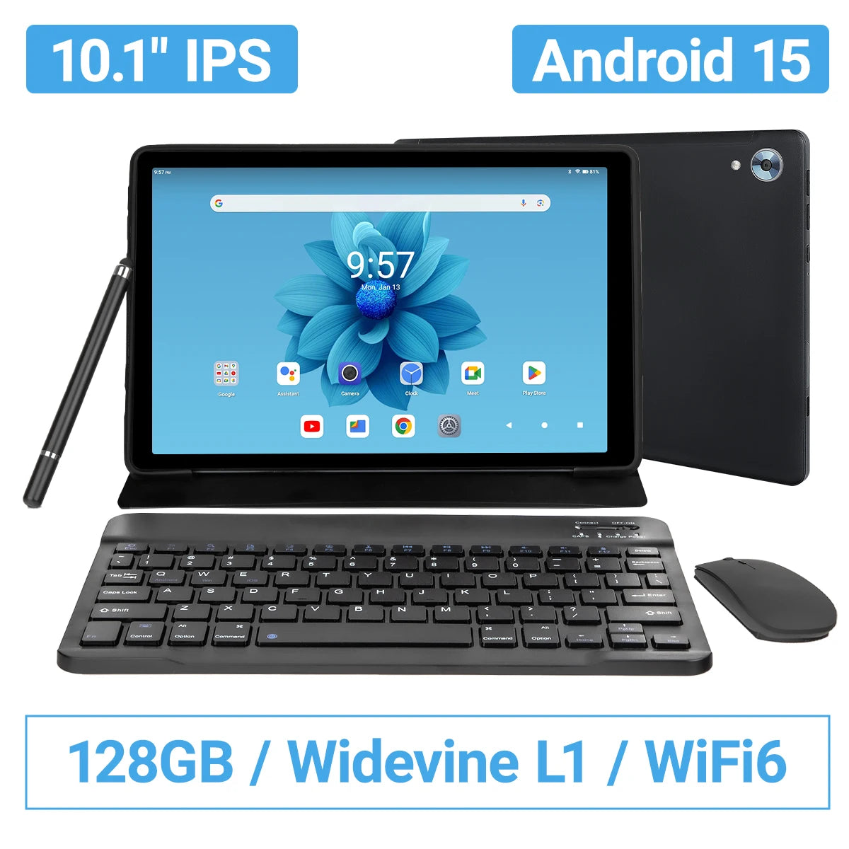 10 Inch Tablet Android 15 8-Core Tablets 24GB+128GB 1TB Expansion Wifi 6 5MP+8MP Stylus Keyboard Mouse Headphone PC PAD Set