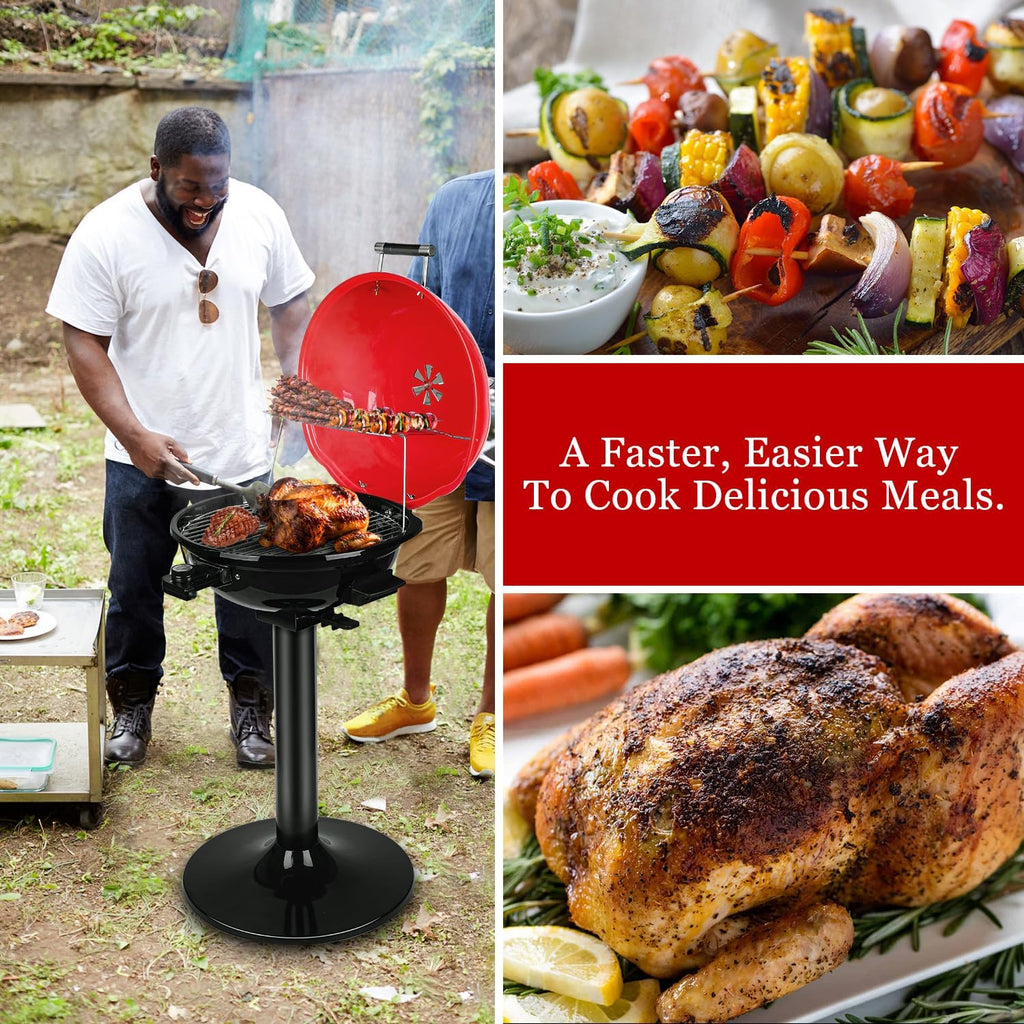 Electric Grill,  Outdoor Electric BBQ Grill, 1600W Portable Removable Stand Grill with Adjustable Heat & Drip Tray, Double Layer Design for Party, Patio & Backyard (Red)