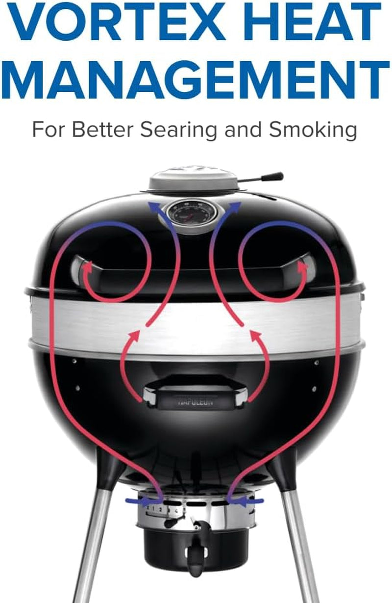 PRO 22-Inch Charcoal Kettle Grill - PRO22K-LEG-3 - Black, Stainless Steel Spacer Ring, 360In² Cooking Area, Sturdy 4-Leg Design, 7-Inch Wheels