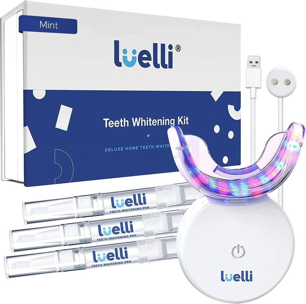 Teeth Whitening Kit with 32 LED Accelerator Light, Wireless Mouth Tray, 20+ Treatments, Enamel Safe, Suitable for Sensitive Teeth, Home & Travel Use