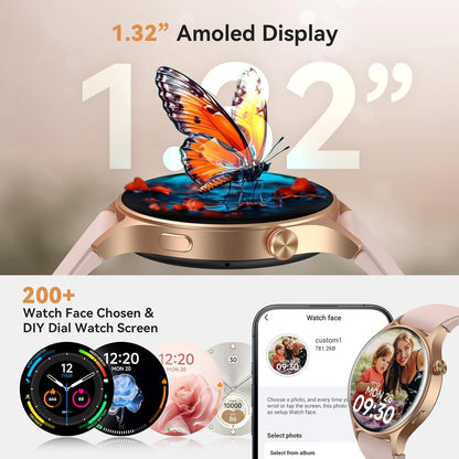 Smart Watch for Women, AMOLED Ultra-Clear Screen Activity Trackers with Heart Rate/Sleep/Spo2 Monitor, Waterproof Fitness Smartwatch for Iphone/Samsung/Android（Pink Gold）