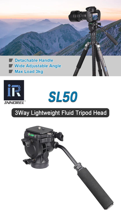 INNOREL SL50 Fluid Video Tripod Head – 3kg Load, Detachable Handle