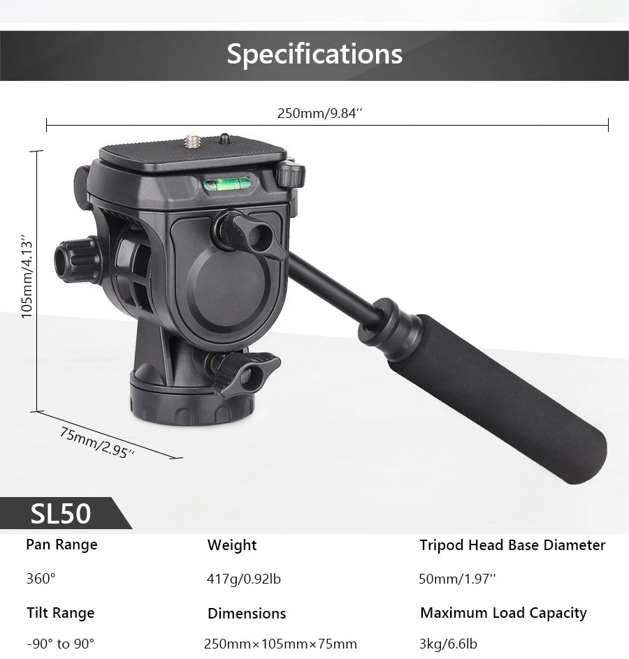 INNOREL SL50 Fluid Video Tripod Head – 3kg Load, Detachable Handle