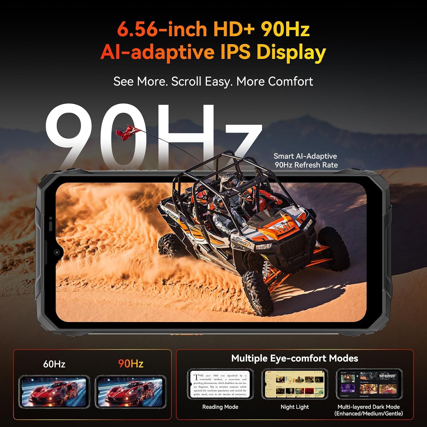 Rugged Phone Android 16, 10000Mah Battery 12GB+128GB/2TB Expand Gemini AI 6.56 Inch 90Hz 4G T-Mobile Dual SIM IP69K Waterproof Rugged Smartphone Unlocked Fingerprint/Nfc/Otg/Gps