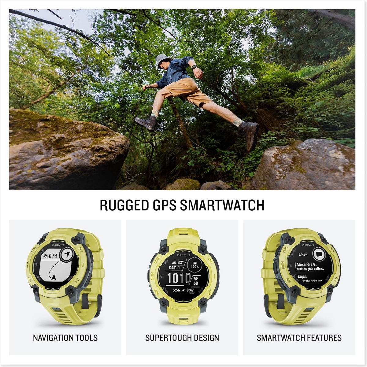 Instinct® E 45Mm, Rugged Outdoor GPS Smartwatch, 24/7 Health Monitoring, Wrist-Based Heart Rate, up to 16 Days of Battery Life, Electric Lime