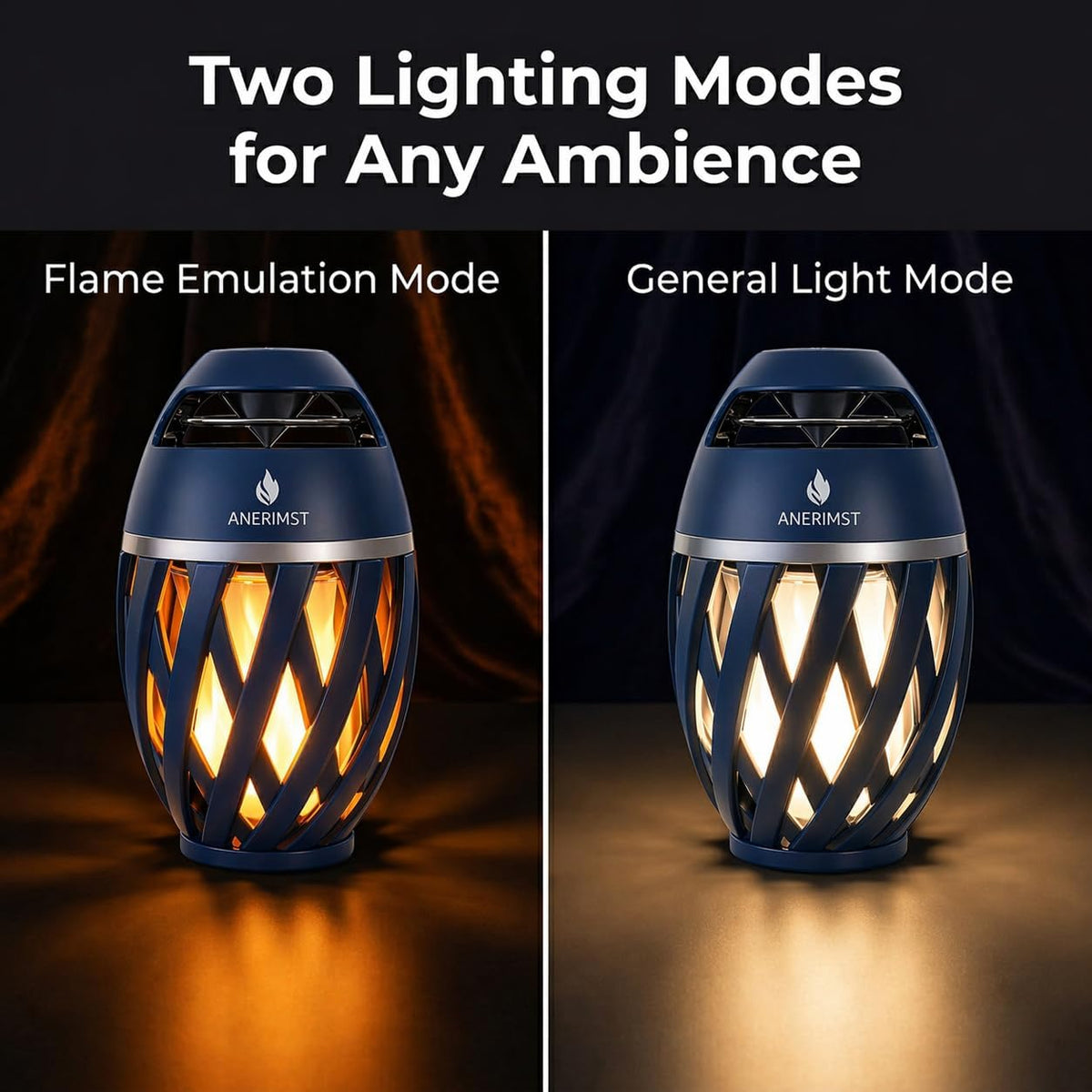 Outdoor Bluetooth Speaker with Flame Light,  Waterproof Wireless LED Flame Speaker for Home Gadgets Camping Accessories, 24H Playtime, Loud Sound, Gifts for Men Women Couples Dads Moms, Blue