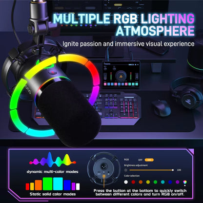 PD200X XLR/USB Dynamic Microphone for Gaming Recording Streaming Youtube Metal Mic with Software Tap-To-Mute Gain Knob