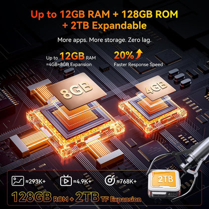 Rugged Phone Android 16, 10000Mah Battery 12GB+128GB/2TB Expand Gemini AI 6.56 Inch 90Hz 4G T-Mobile Dual SIM IP69K Waterproof Rugged Smartphone Unlocked Fingerprint/Nfc/Otg/Gps