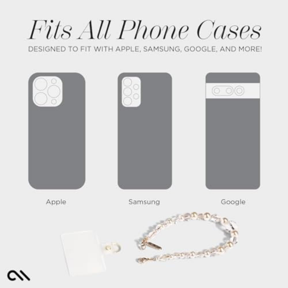 Phone Charm with Beaded Pearls and Crystals - Detachable anti Theft Strap - Hands-Free Iphone Wrist Strap for Women - Phone Chain Wristlet for Galaxy, Pixel and More - Crystal Pearl