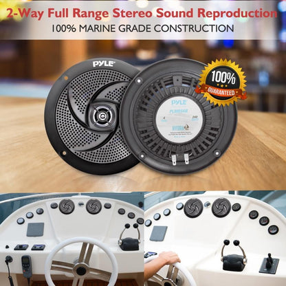 Marine Speakers 6.5 Inch - 2 Way Waterproof and Weather Resistant Outdoor Audio Stereo Sound System with 240 Watt Power and Low Profile Slim Style - 1 Pair (Black)