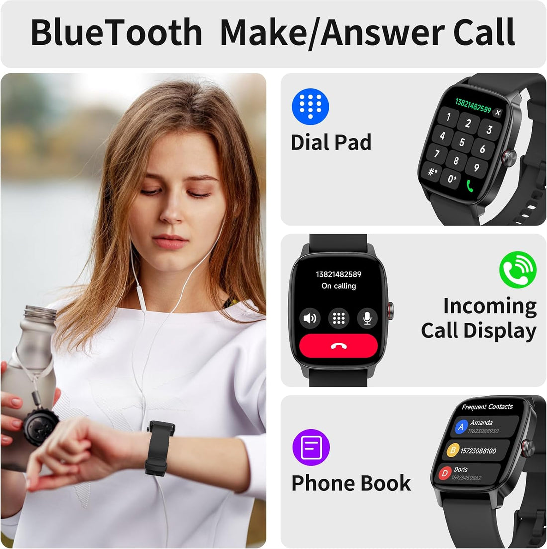 Smart Watches for Men Women, with Bluetooth Calling, 1.85" Screen DIY Dial Smartwatch for Android Iphone. 100+ Sports Modes, Heart Rate Sleep Monitor, AI Built-In Fitness Tracker, IP68 Waterproof